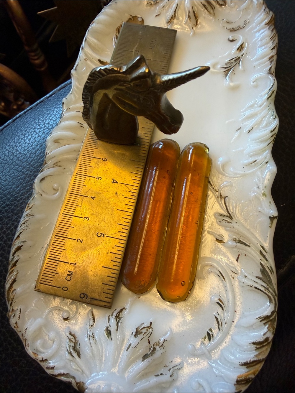 Antique unfinished Tiffany glass flavorile chandelier prisms, Amber